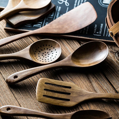 Premium Wooden Kitchen Utensil Set with Holder 5