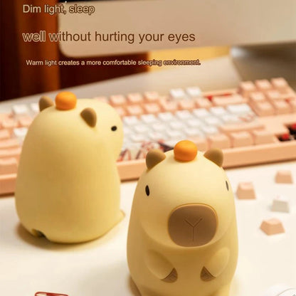 Cute Capybara LED Night Light – Rechargeable Squishy Animal Lamp with 2-Level Dimming & Timer, Touch Bedside Light for Kids & Nursery Decor 6