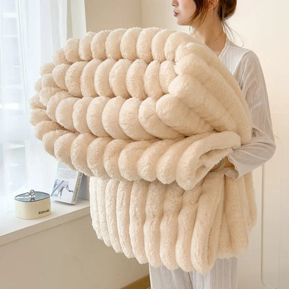 Solid Thickened Wide-Striped Flannel Multifunctional Blanket 6