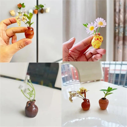 Cute Plant Ceramic Vase Fridge Magnets 6