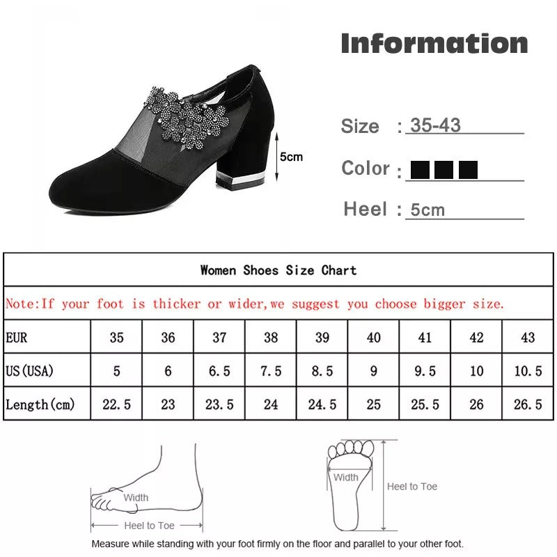 Women's Mesh Hollow-out Flower Low Heel Sandals 5