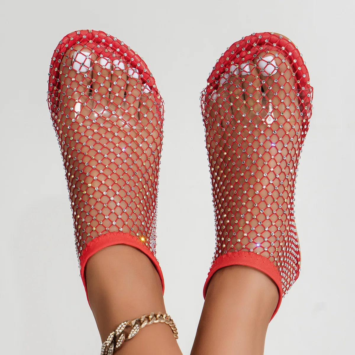 Rhinestones Mesh Chain Sandals 6