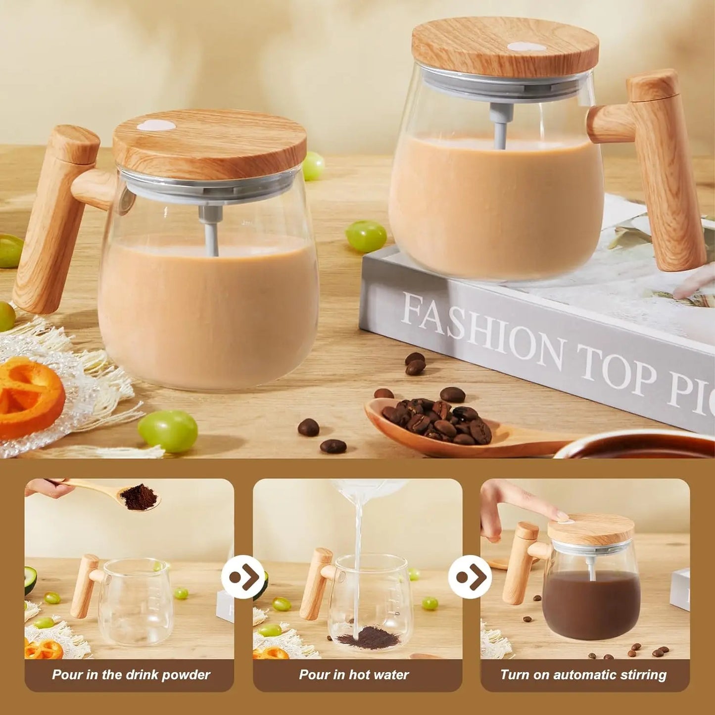 Electric Lightweight High Borosilicate Glass Self Mixing Mug 6