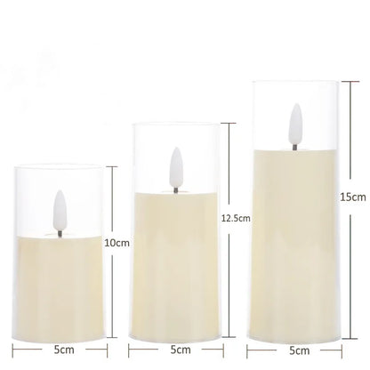 Flickering Gold Glass LED Flameless Pillar Candles with Remote 6