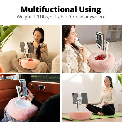 Plush Pillow Snack Bowl Tablet & Phone Holder – Adjustable Angle & Length Holder for Video Chat, Streaming, and Desk Use 6