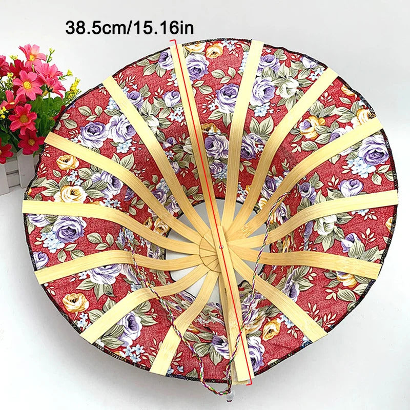 2 in 1 Portable Bamboo Flower Pattern Foldable Fan Hat 6