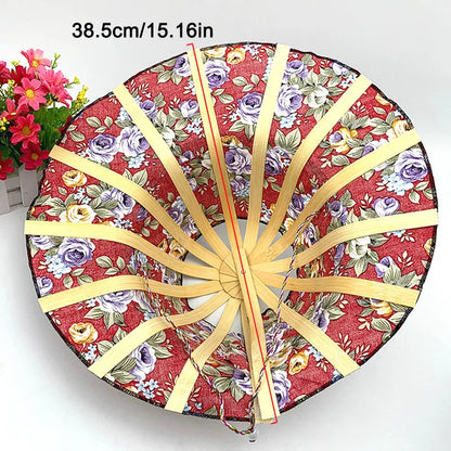 2 in 1 Portable Bamboo Flower Pattern Foldable Fan Hat 6