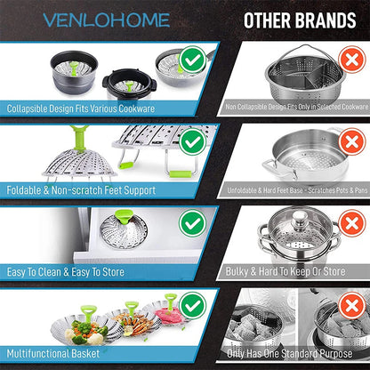 Integrated Collapsible Stainless Steel Food Steamer Basket 6