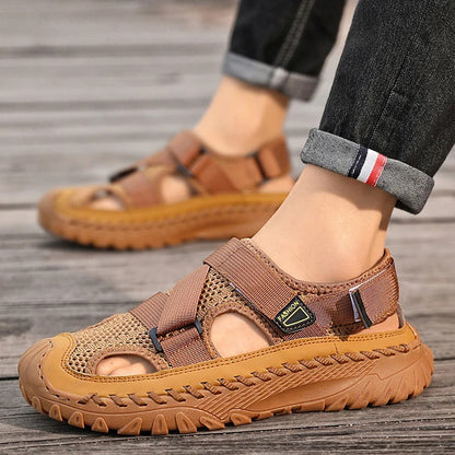 Men's Handmade Cowhide Breathable Mesh Sandals 6