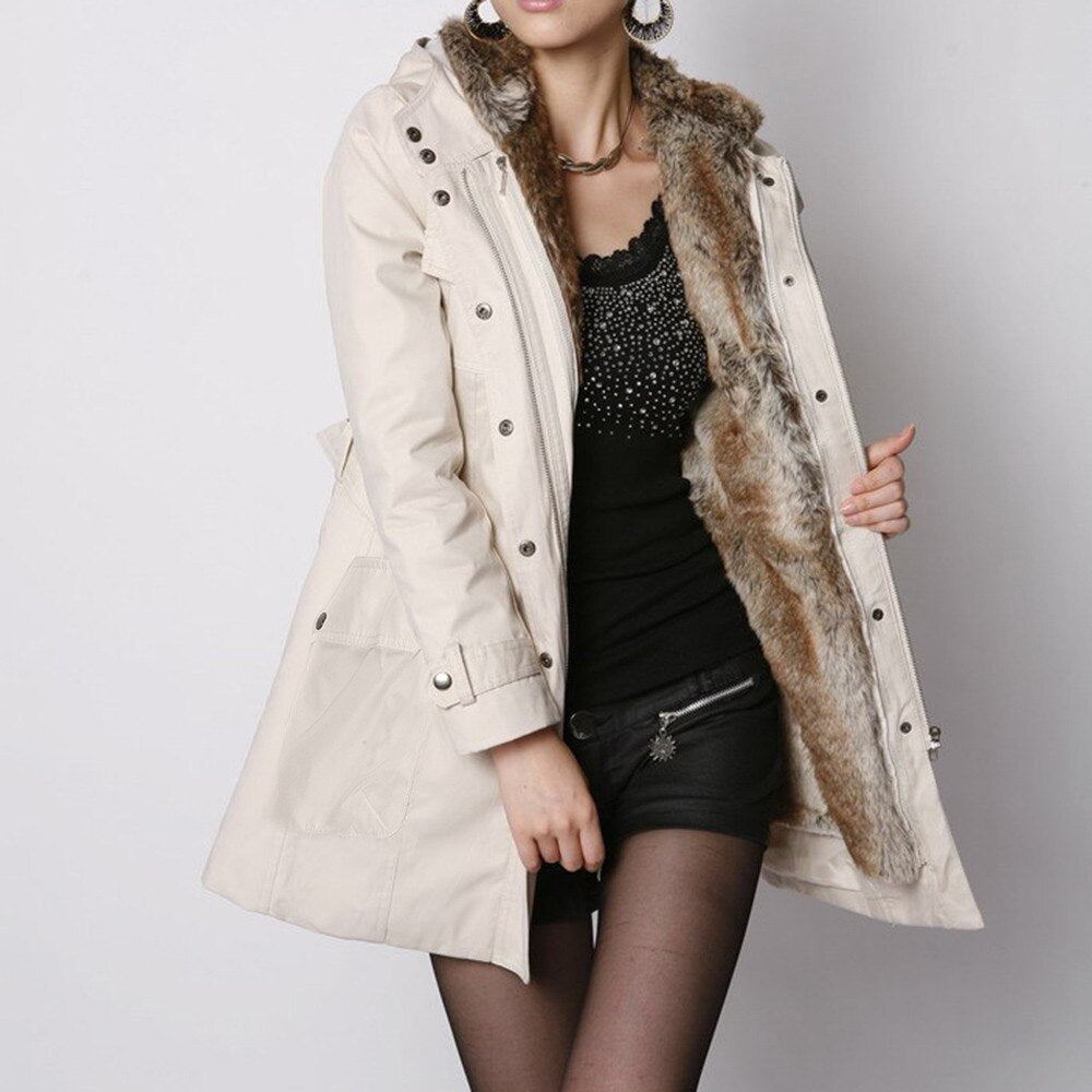 Hooded Faux Artificial Fur Slim Jacket 6