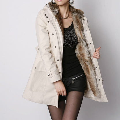 Hooded Faux Artificial Fur Slim Jacket 6