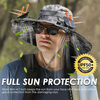 UPF 50+ Solar Fan Sun Hat – Wide Brim Bucket Hat with Dual Fans 6