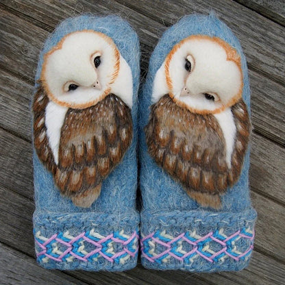 Hand Knitted Nordic Mittens With Owls 6