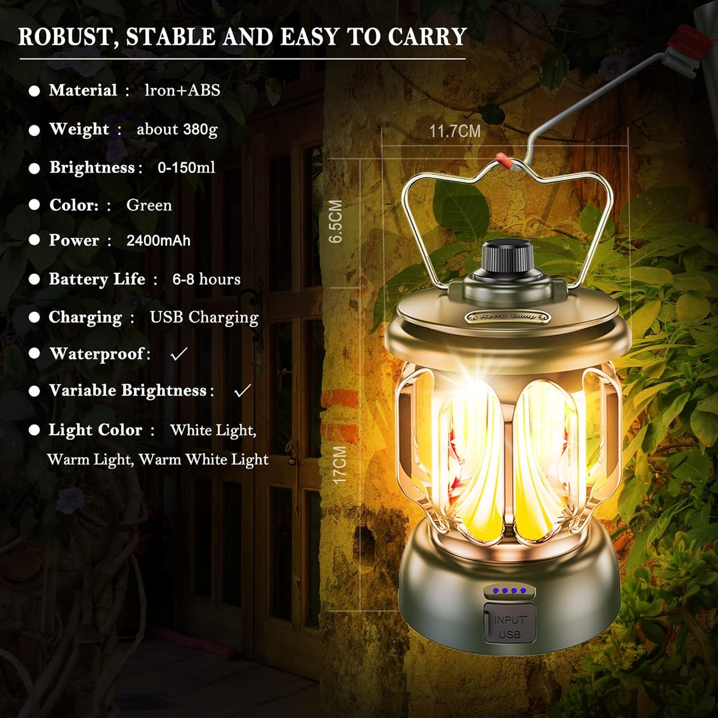 Rechargeable Waterproof Retro Camping Lamp 6
