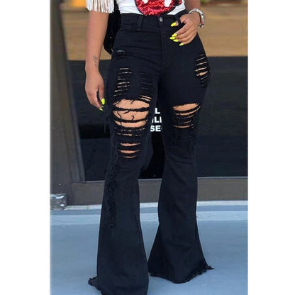 Black High Waist Distressed Flare Jeans 5