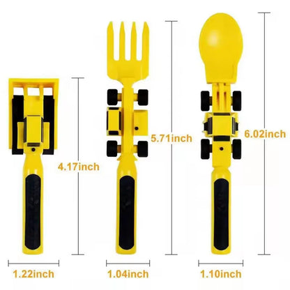Construction Vehicle Tableware Set – Bulldozer & Excavator Themed Fork, Spoon & Plate for Kids, BPA-Free Food Plate 6