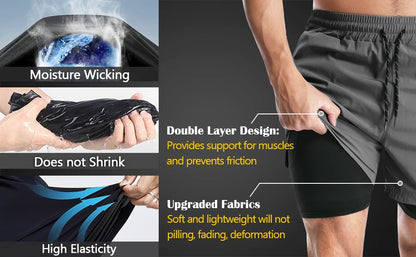 Men’s 2 in 1 Quick Dry Breathable Active Gym Workout Shorts 6