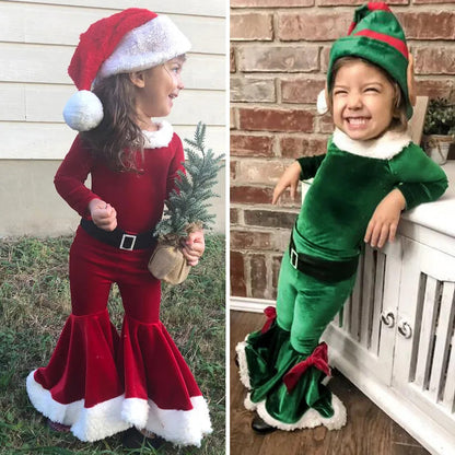 Baby Girls Santa Claus Costume Long Sleeve Bell Bottom Pants 6