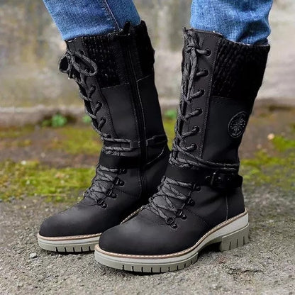 Women Buckle Lace Knitted Mid-calf Boots 6