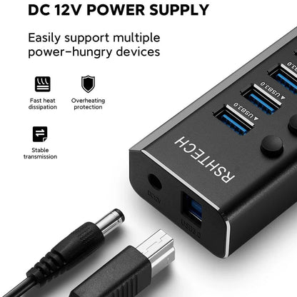 16 Ports USB 3.0 Hub with Individual On/Off Switches Splitter 6