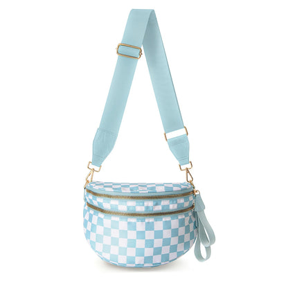 Checked In Oversize Double Zip Checkered Crescent Sling Bag 6