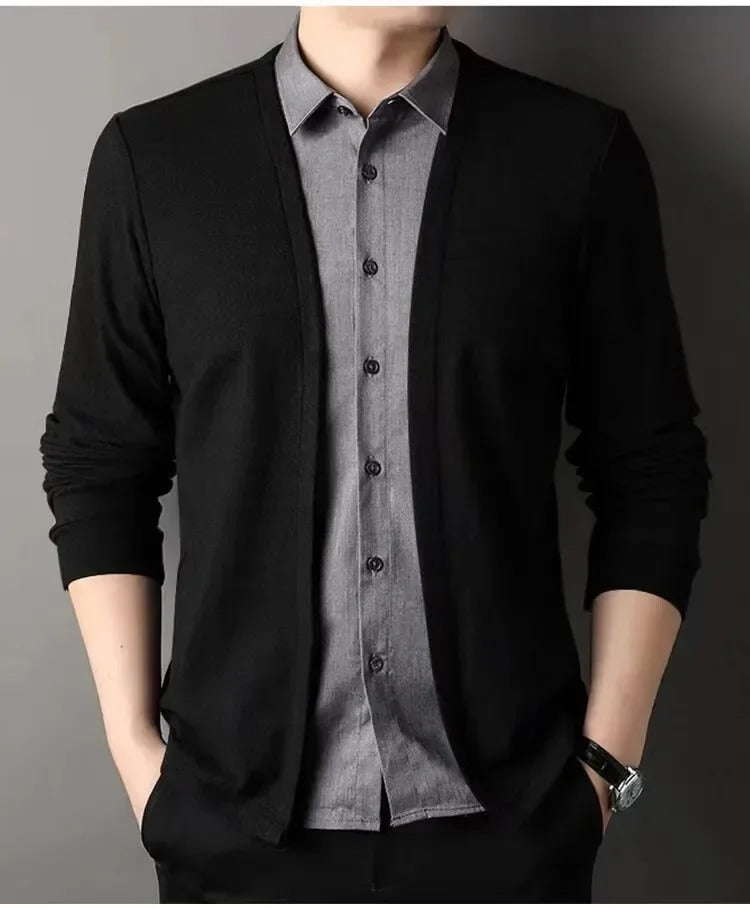 Men's Fake Two Piece Shirt Collar Knitted Cardigan 6