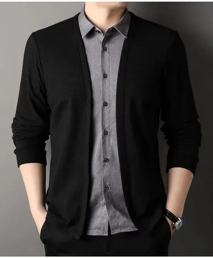 Men's Fake Two Piece Shirt Collar Knitted Cardigan 6