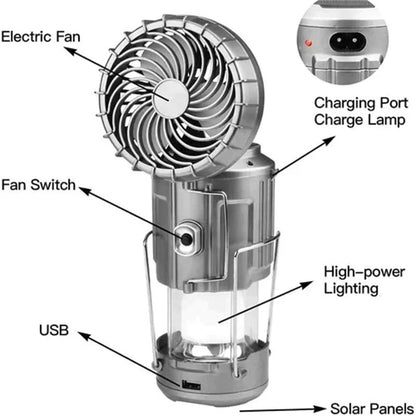 Portable Camping Lantern with Fan – Solar Powered, LED Light, Rechargeable & Hanging Tent Lamp 6
