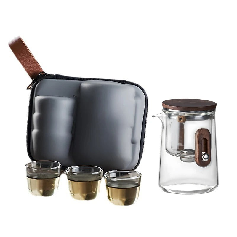 Elegant Travel Tea Set with Glass Teapot & Cups 6