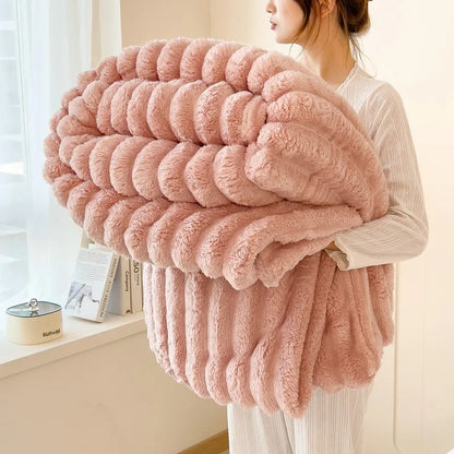 Solid Thickened Wide-Striped Flannel Multifunctional Blanket 7