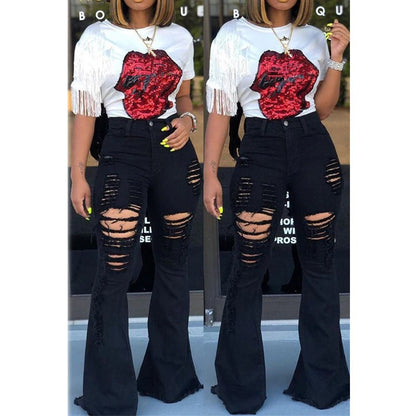 Black High Waist Distressed Flare Jeans 6
