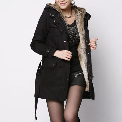 Hooded Faux Artificial Fur Slim Jacket 7
