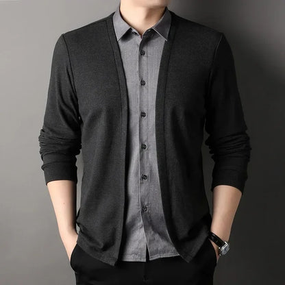 Men's Fake Two Piece Shirt Collar Knitted Cardigan 7