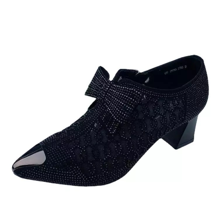 Rhinestone hollow chunky heel shoes 7