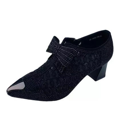 Rhinestone hollow chunky heel shoes 7