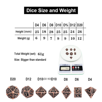 URWizards D&D Hollowed Metal Dice Set Dragon 7