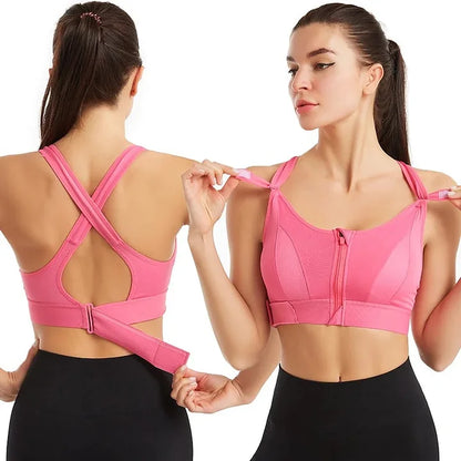 Wireless Support Super Tight Impact Resistant Zipper Sports Bra 8