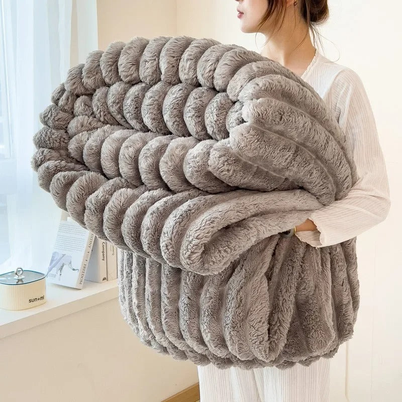 Solid Thickened Wide-Striped Flannel Multifunctional Blanket 8