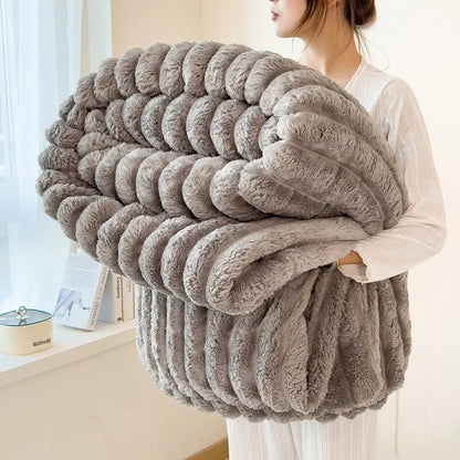 Solid Thickened Wide-Striped Flannel Multifunctional Blanket 8