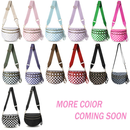 Checked In Oversize Double Zip Checkered Crescent Sling Bag 8