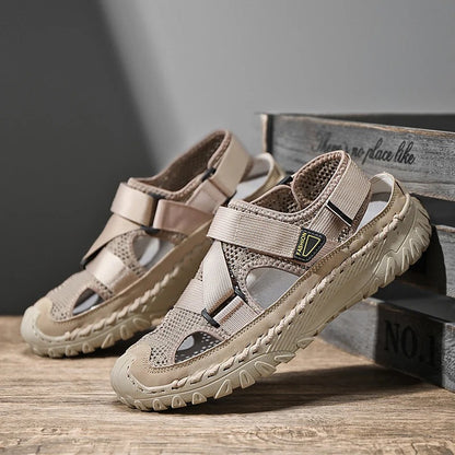 Men's Handmade Cowhide Breathable Mesh Sandals 8