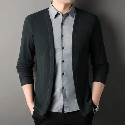 Men's Fake Two Piece Shirt Collar Knitted Cardigan 8