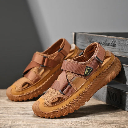 Men's Handmade Cowhide Breathable Mesh Sandals 9