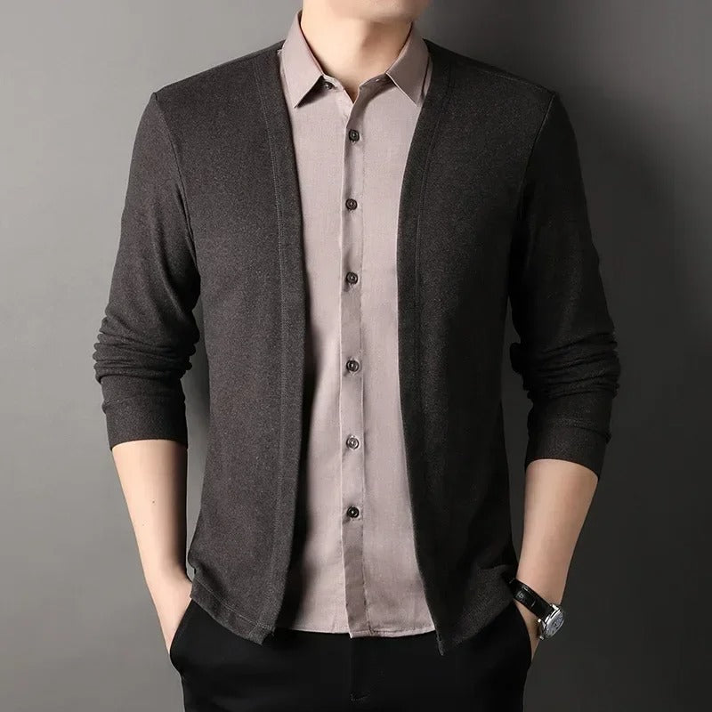 Men's Fake Two Piece Shirt Collar Knitted Cardigan 9