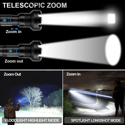LED Rechargeable Tactical Flashlight 90000 High Lumens 1