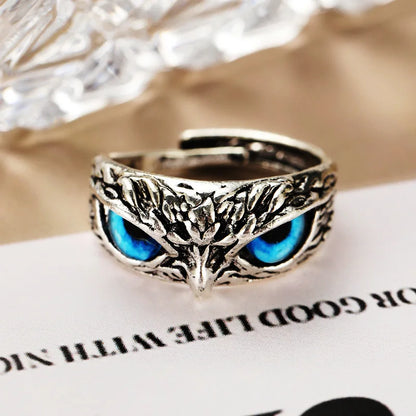 Demon Eye Owl Ring--925 Sterling Silver Adjustable Ring 1