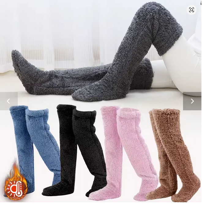 Fluffy Thigh-High Socks – Fuzzy Over-Knee Teddy Leggings with Cozy Paw Slipper Design 1