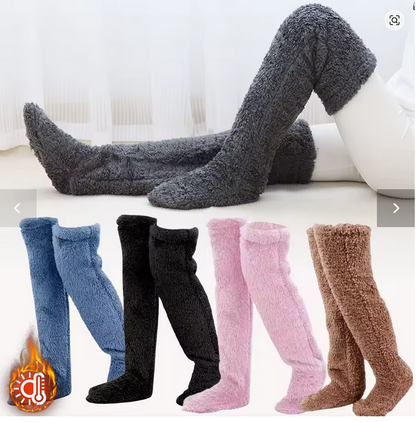 Fluffy Thigh-High Socks – Fuzzy Over-Knee Teddy Leggings with Cozy Paw Slipper Design 1