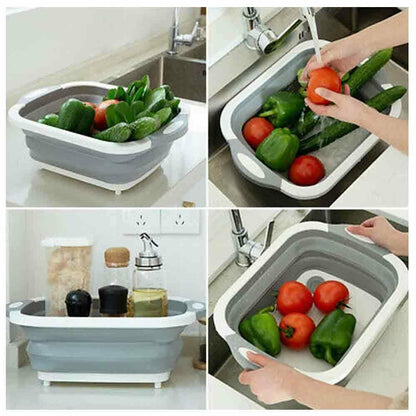 Collapsible Dish Tub&Cutting Board With Draining Plug 1