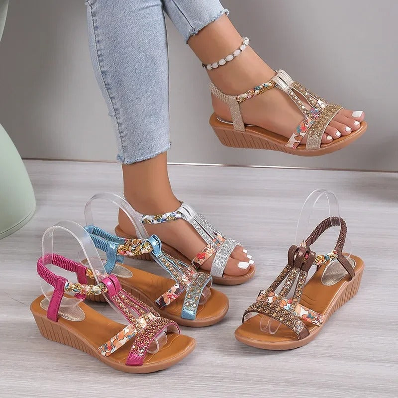 Rhinestone Open Toe Orthopaedic Sandals 1